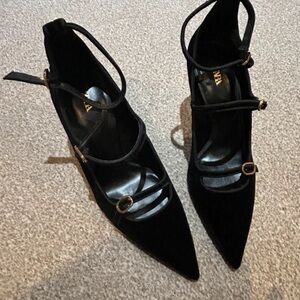Zara Black Strappy Pointed Heels